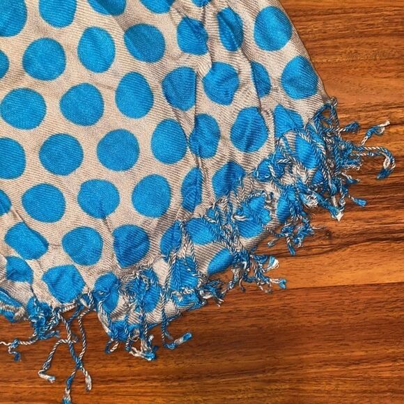 Fringe Polkadot Scarf Blue and Gray - Picture 3 of 3